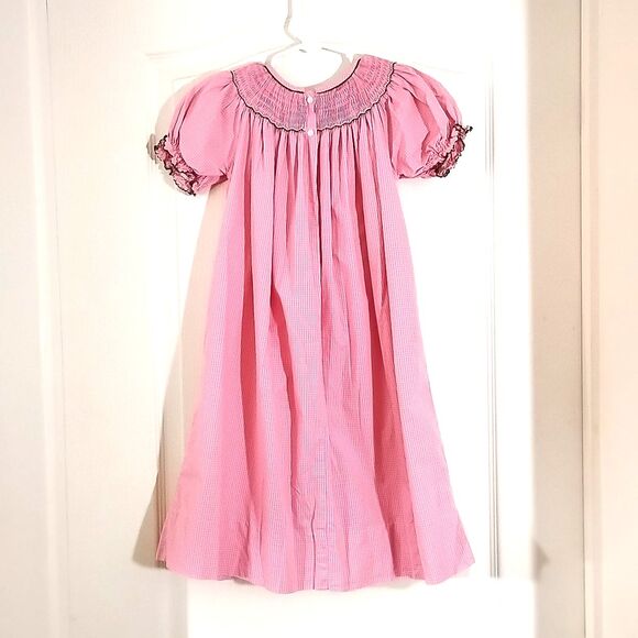 ANAVINA Girls 4T Smock Christmas Dress Pink Short Sleeve Trees Long Modest - Picture 2 of 6
